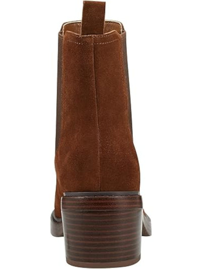 MARC FISHER Womens Brown Heel Pull-Tab Goring Padded Modesty Round Toe Stacked Heel Chelsea Boot 10 M