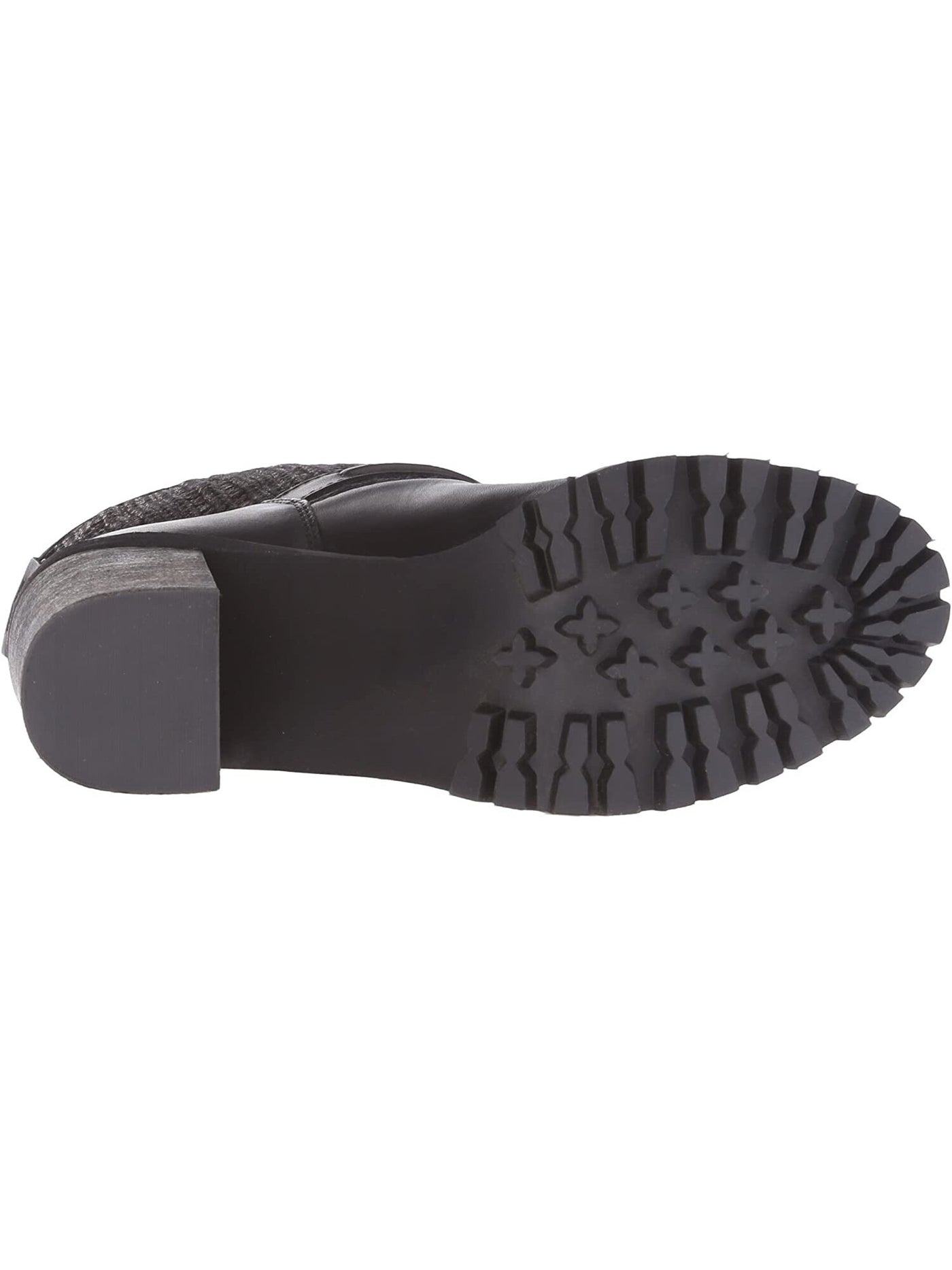 CHINESE LAUNDRY Womens Black Cable Knit Buckle Accent Lug Sole Leafy Round Toe Stacked Heel Leather Booties M