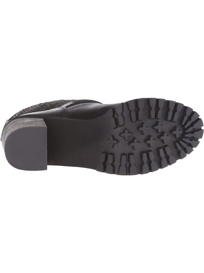 CHINESE LAUNDRY Womens Black Cable Knit Buckle Accent Lug Sole Leafy Round Toe Stacked Heel Leather Booties M