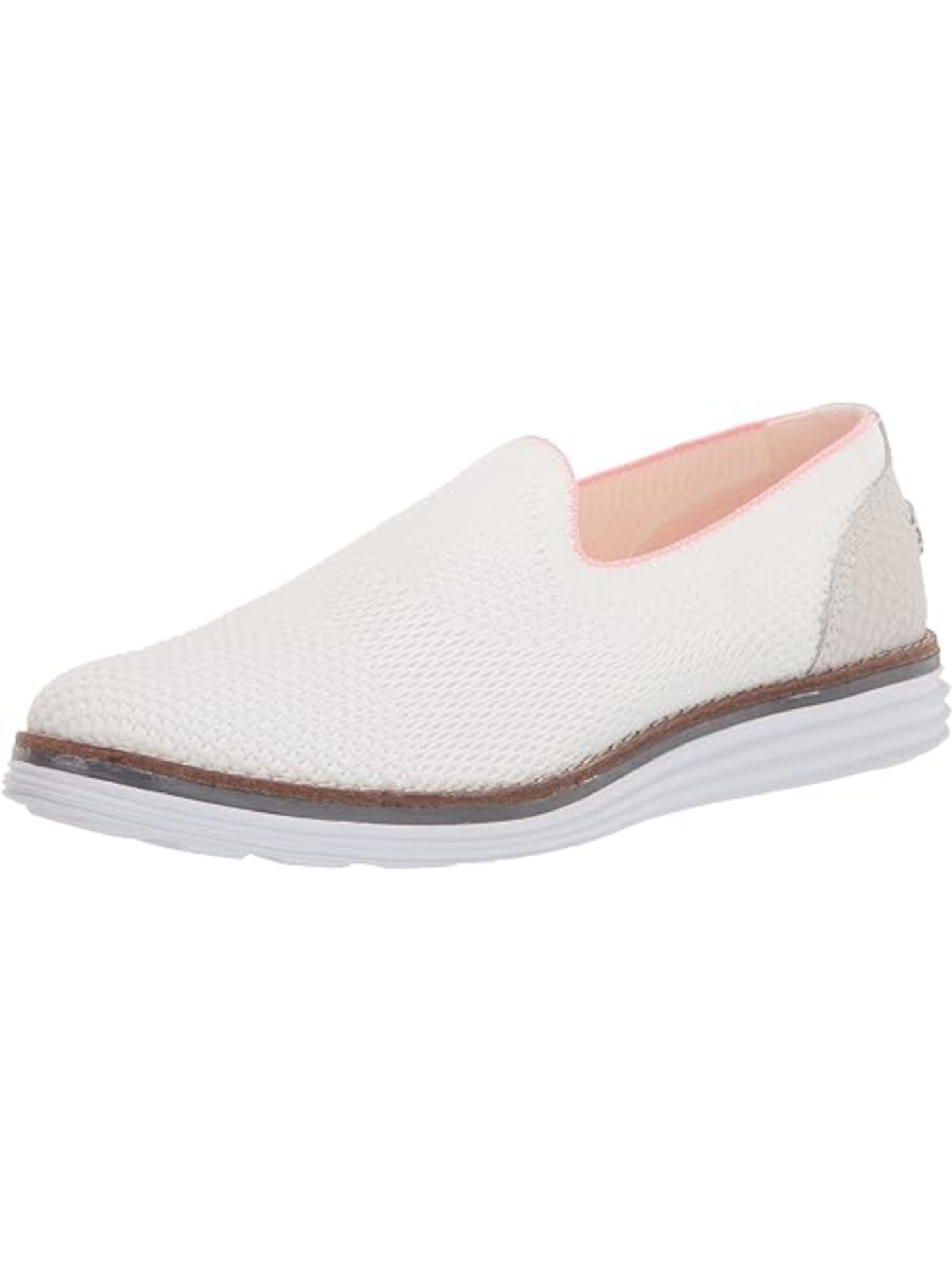 COLE HAAN Womens White Mixed Knit Traction Flexible Moisture Controll Comfort Cushioned Cloudfeel Meridan Almond Toe Wedge Slip On Loafers Shoes 7.5 B