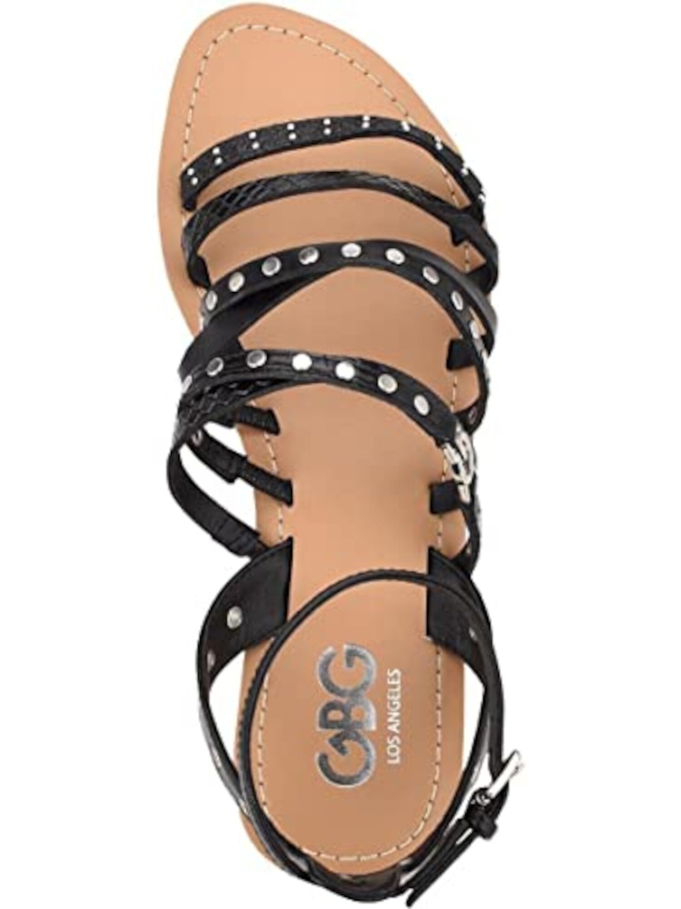 GBG LOS ANGELES Womens Black Adjustable Strap G-Logo Studded Strappy Hoko Round Toe Buckle Sandals Shoes 5.5 M