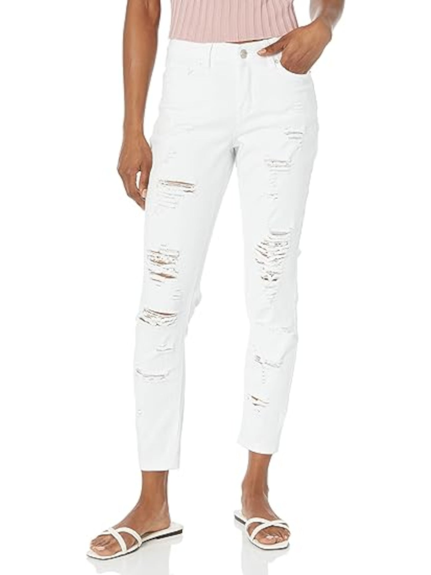 DOLLHOUSE Womens White Zippered Distressed Button Closure Hi-rise Skinny Jeans Juniors 3\4