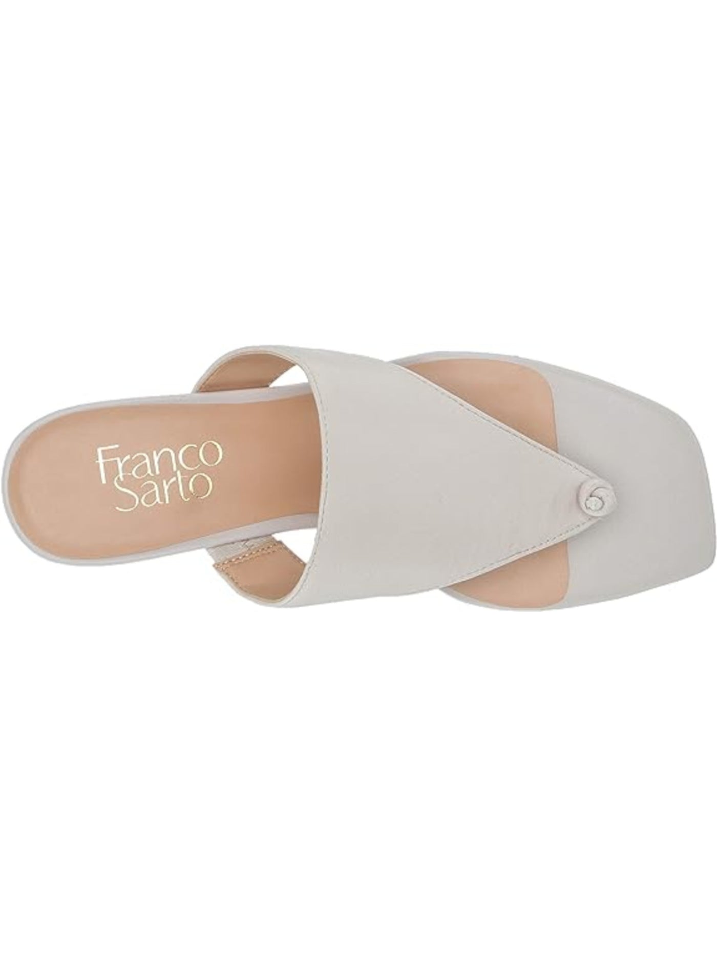 FRANCO SARTO Womens White Comfort T-Strap Marguet Square Toe Block Heel Slip On Leather Heeled Thong Sandals 10 M