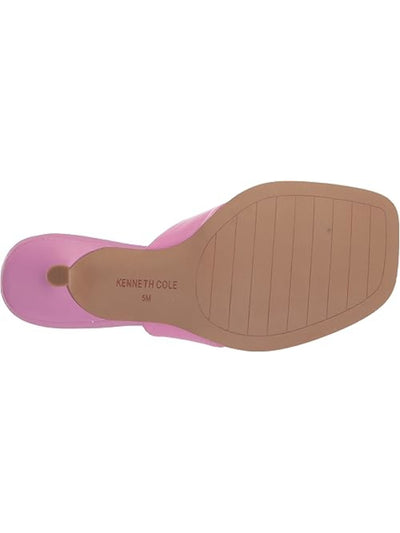 KENNETH COLE NEW YORK Womens Pink Cushioned Geneva Square Toe Kitten Heel Slip On Leather Dress Heeled Thong Sandals