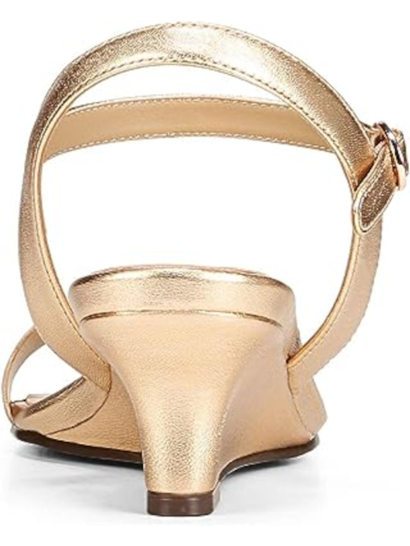 NATURALIZER Womens Gold Comfort Scalloped Non-Slip Lacey Round Toe Wedge Buckle Leather Heeled Sandal 8.5 M