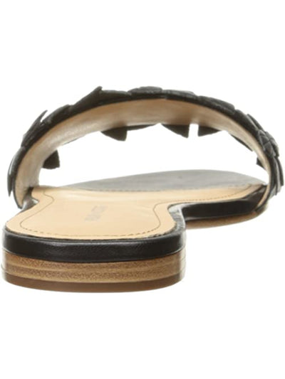 POUR LA VICTOIRE Womens Black Padded Embellished Lani Round Toe Block Heel Slip On Leather Slide Sandals Shoes 7.5