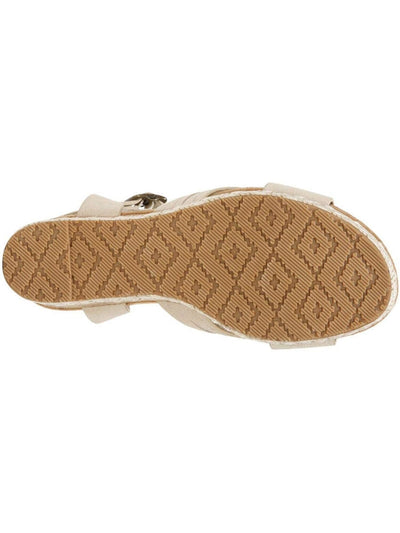 ZODIAC Womens Beige 1" Platform Cork-Like Wedge Woven Comfort Paola Round Toe Wedge Buckle Leather Sandals Shoes M
