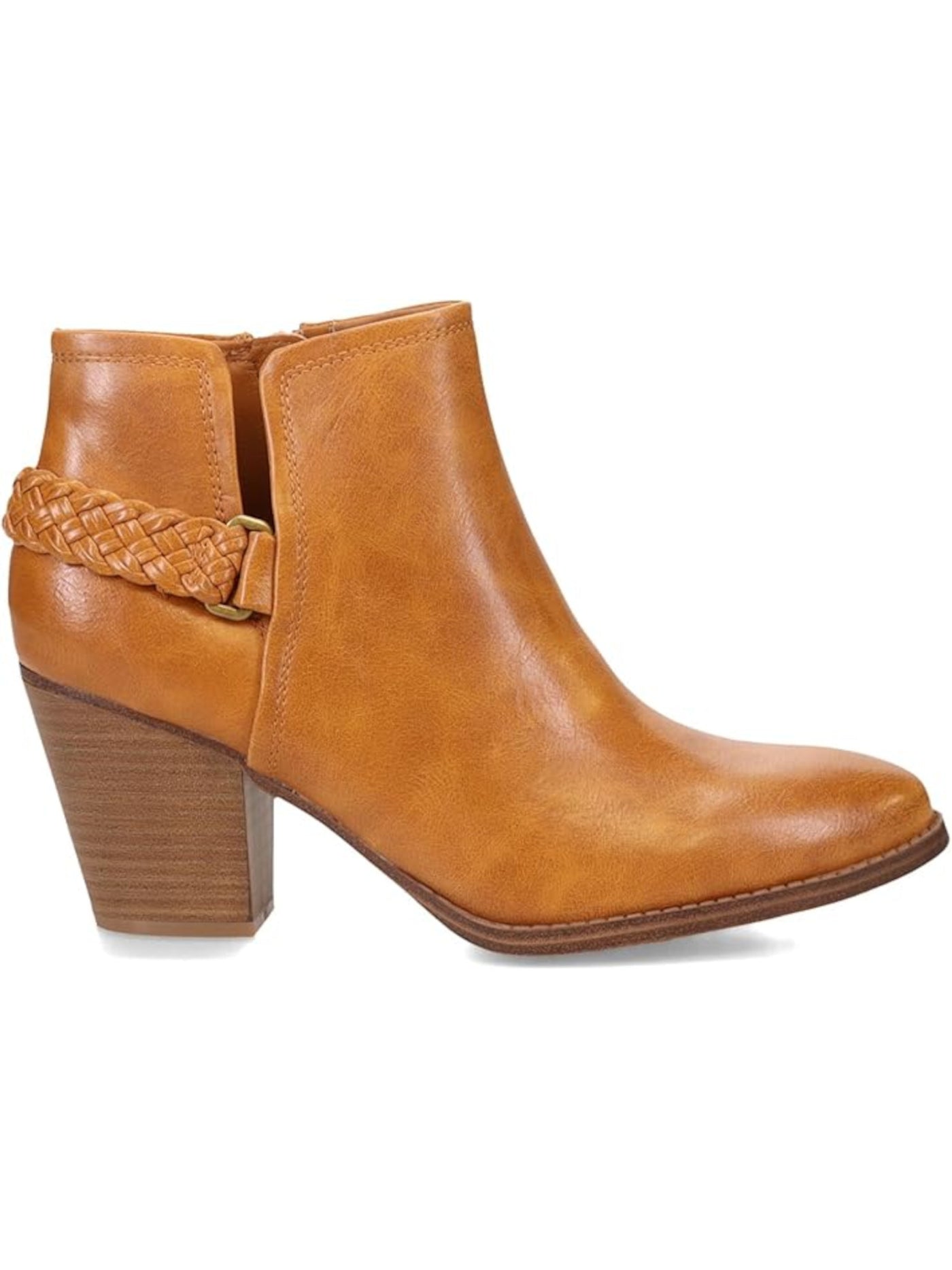 BARETRAPS Womens Brown Braided Ankle Strap Padded Cut Out Charlotte Almond Toe Block Heel Zip-Up Booties 8 M