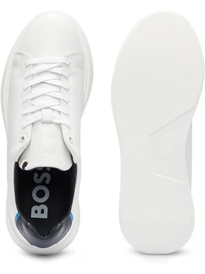 BOSS Mens White Logo Padded Bulton Round Toe Wedge Lace-Up Leather Athletic Training Shoes