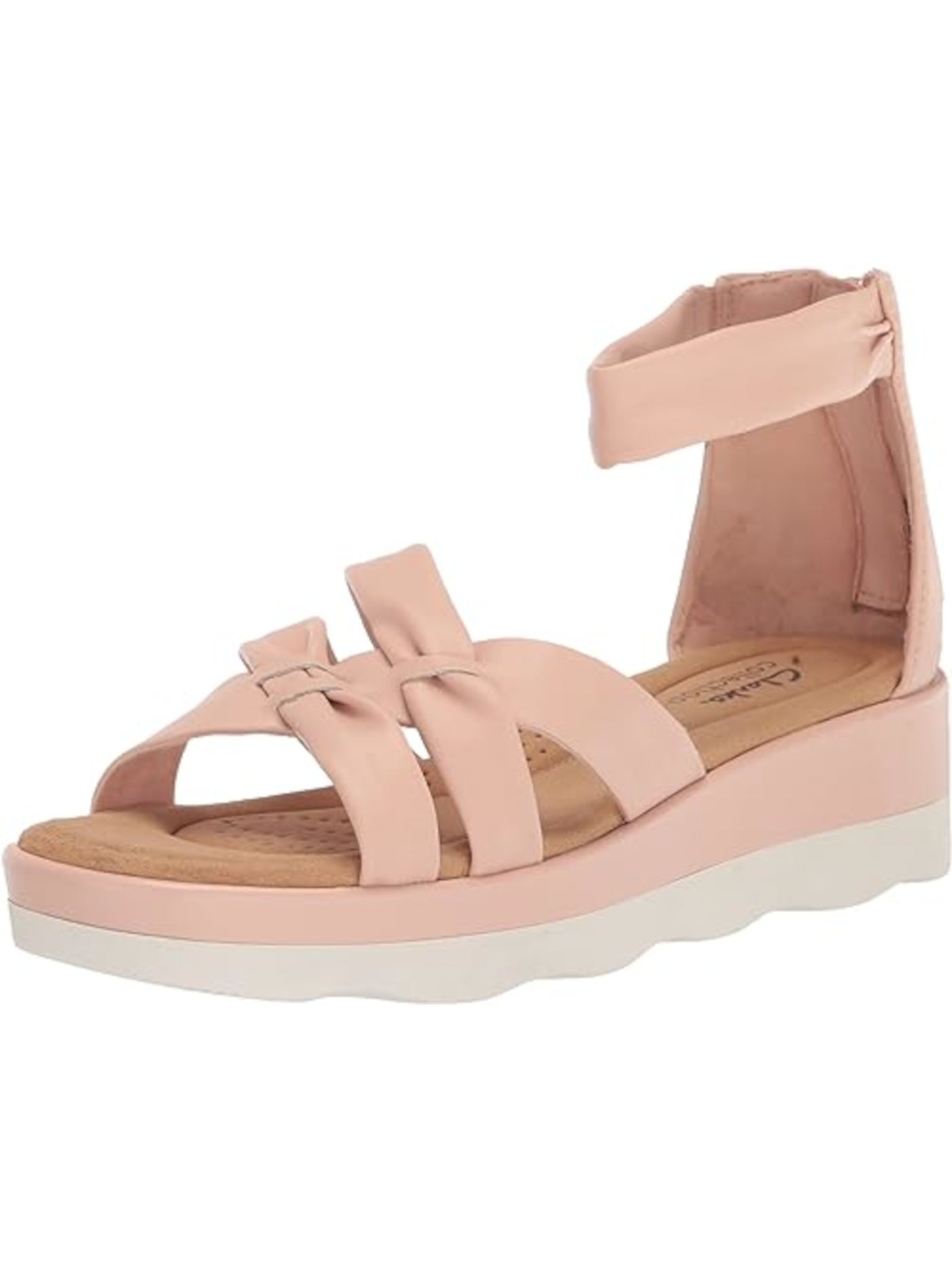 CLARKS COLLECTION Womens Pink 1" Platform Cushioned Goring Ankle Strap Clara Rae Open Toe Wedge Zip-Up Heeled Sandal 8.5 M