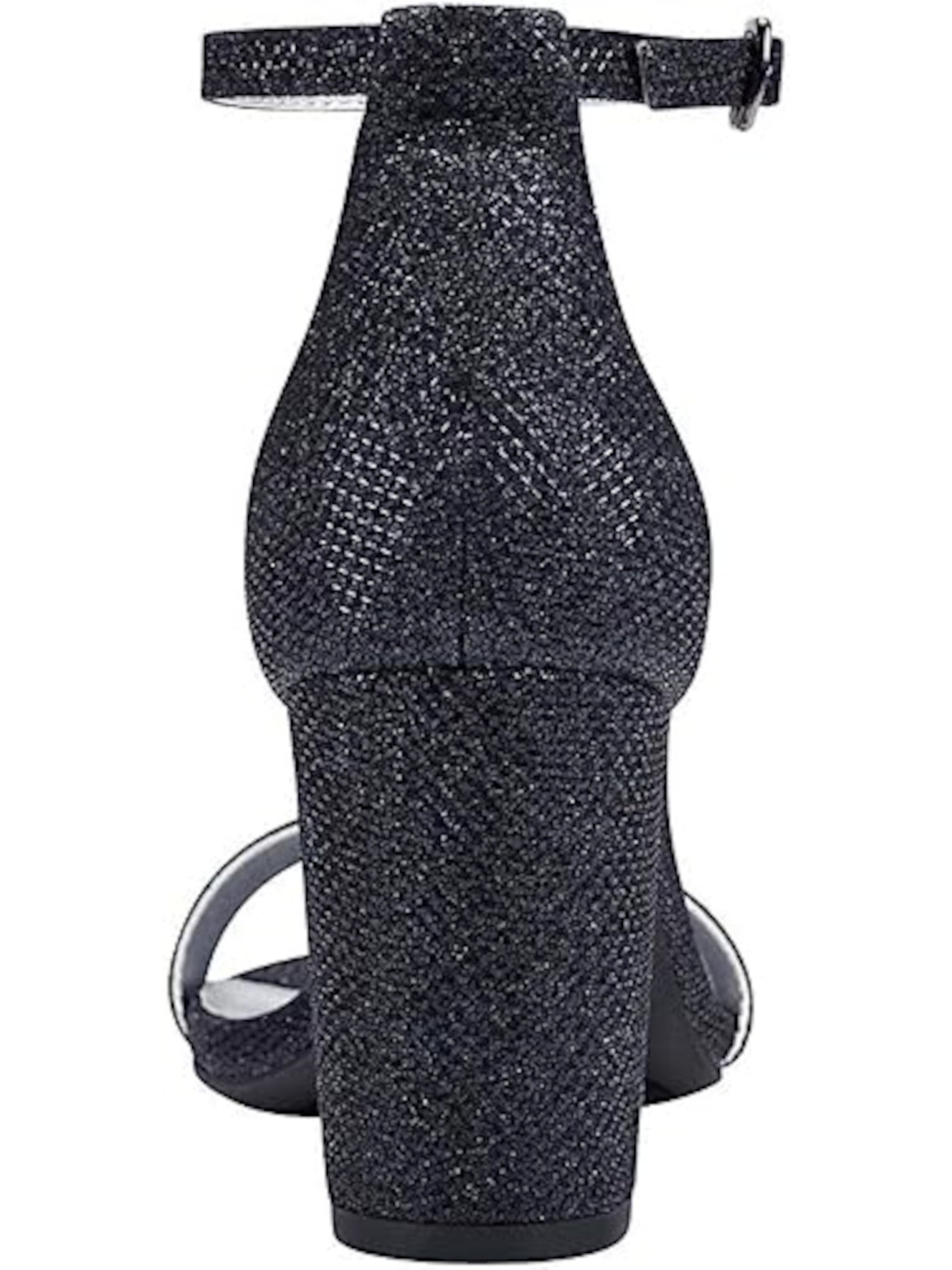 BANDOLINO Womens Black Shimmery Ankle Strap Padded Armory Round Toe Block Heel Buckle Dress Heeled Sandal 7.5 M