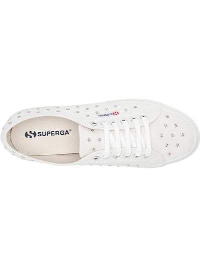 SUPERGA Womens White Studded Star Round Toe Platform Lace-Up Athletic Sneakers Shoes 8