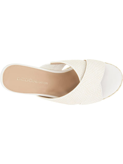 BCBGENERATION Womens White Studded Comfort Embellished Habiana Round Toe Wedge Slip On Sandals Shoes 9 M