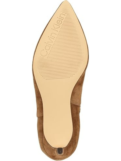 CALVIN KLEIN Womens Brown Fold Over Cuff Padded Genteel Pointed Toe Stiletto Zip-Up Leather Dress Heeled Boots M