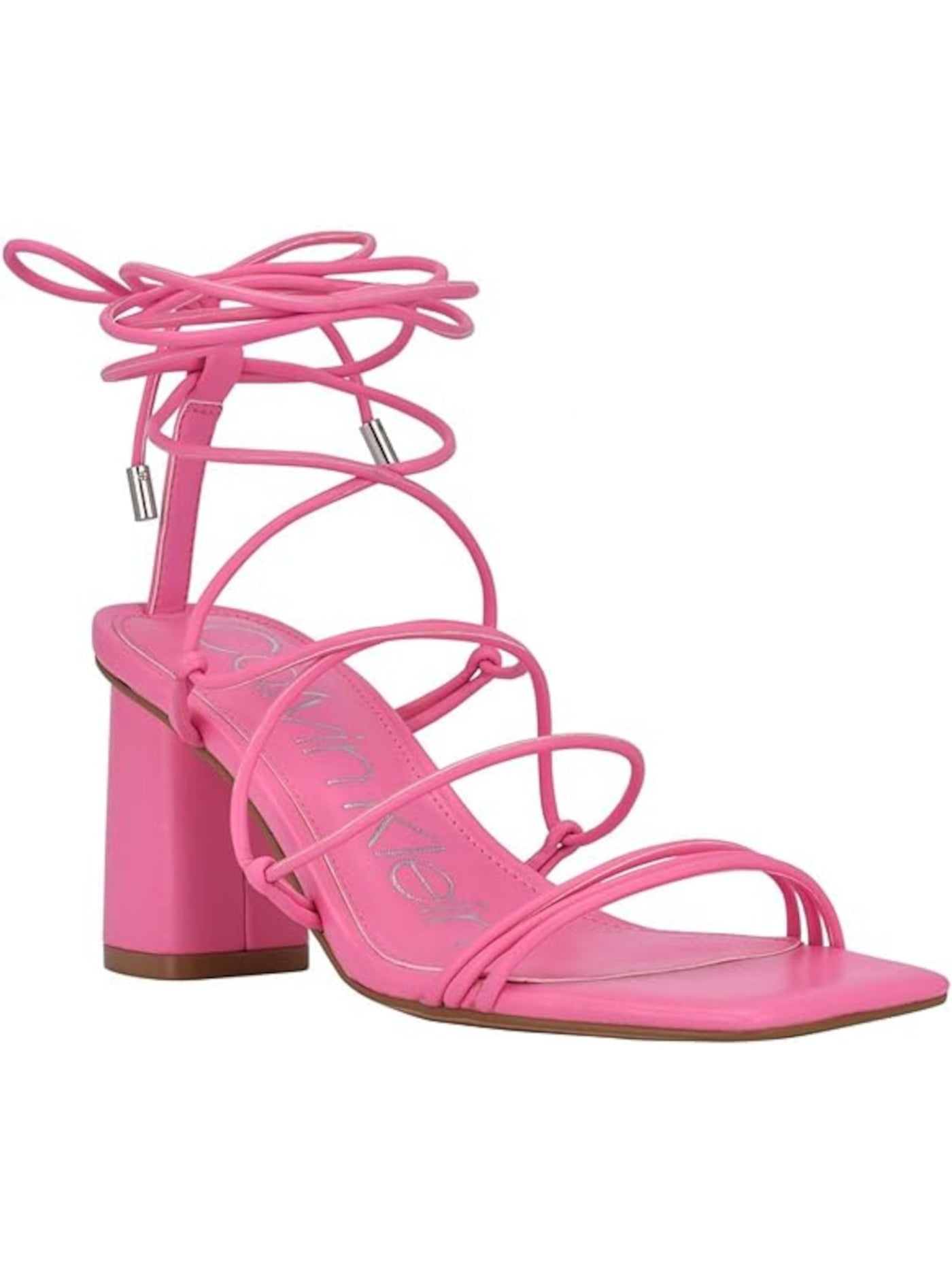 CALVIN KLEIN Womens Pink Padded Strappy Calista Square Toe Block Heel Lace-Up Heeled Sandal 9.5 M