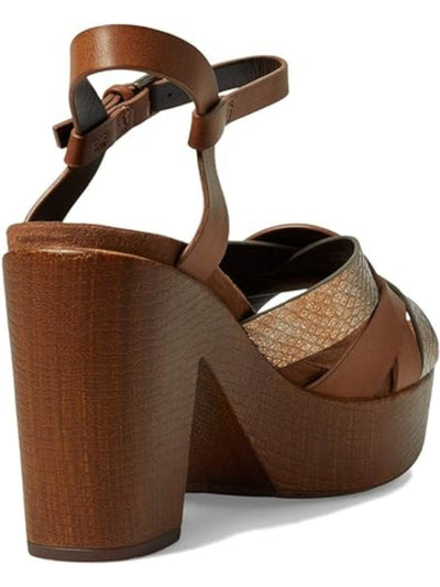 WHITE MOUNTAIN FOOTBEDS Womens Brown Mixed Media 1-1/2" Faux-Wood Platform Ankle Strap Padded Achiever Open Toe Block Heel Buckle Dress Heeled Sandal 11 M