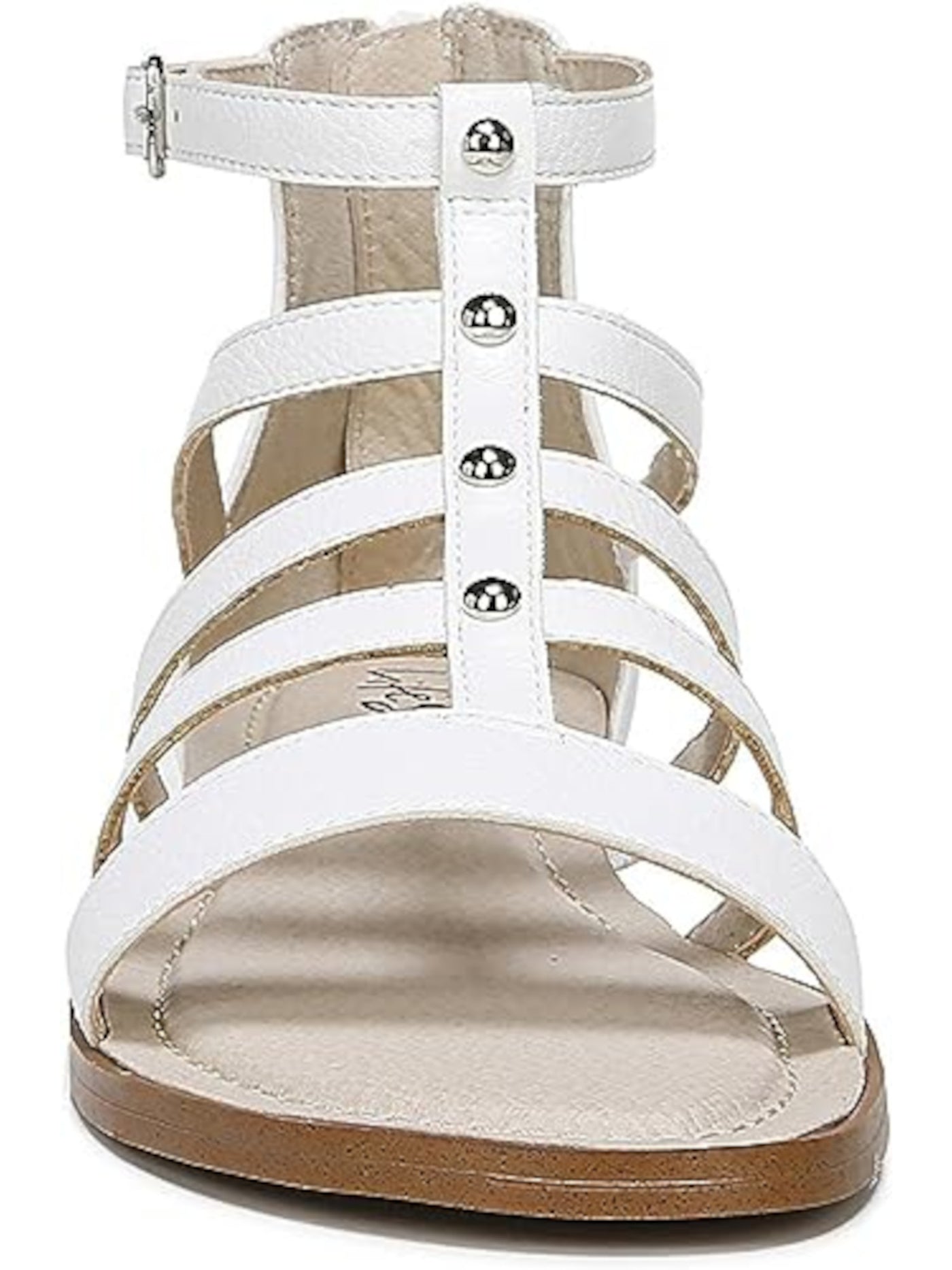 LIFE STRIDE Womens White Buckle Accent Studded Rally Round Toe Zip-Up Gladiator Sandals Shoes 8.5 W