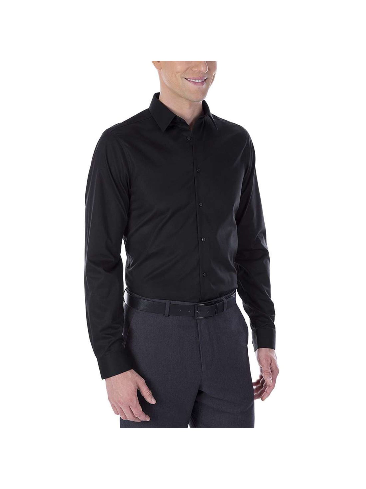 CALVIN KLEIN Mens Black Spread Collar Slim Fit Button Down Shirt 16- 34/35