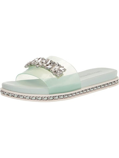 KARL LAGERFELD Womens Green Chain Embellished Comfort Bijou Round Toe Platform Slip On Slide Sandals Shoes 6.5