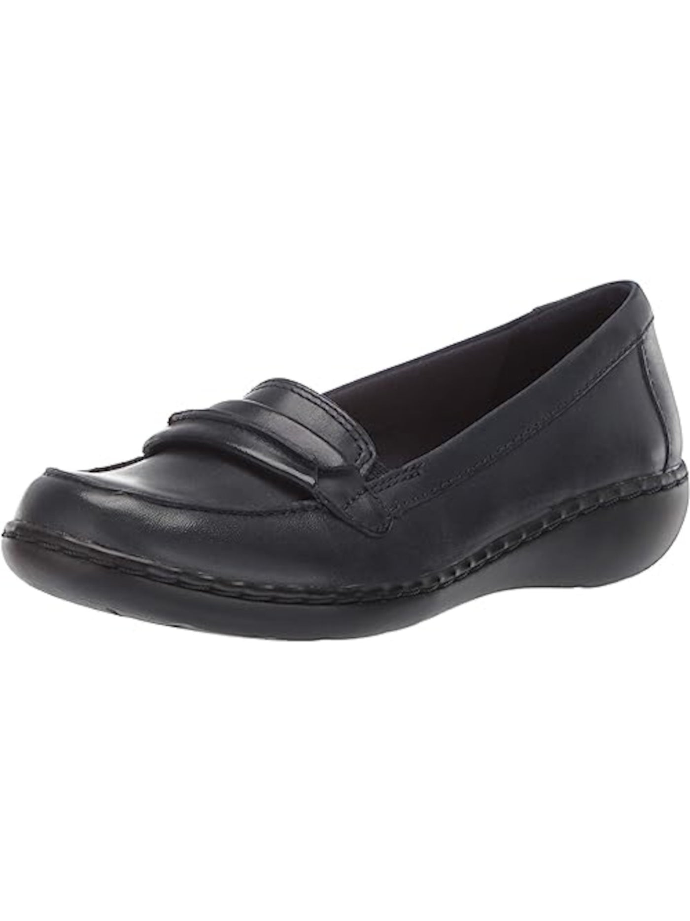 COLLECTION BY CLARKS Womens Black Goring Cushioned Comfort Ashland Lily Round Toe Wedge Slip On Leather Loafers 9 M