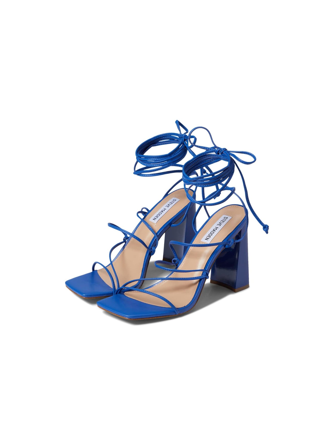 STEVE MADDEN Womens Blue Strappy Padded Leverage Square Toe Block Heel Lace-Up Heeled Sandal 6 M