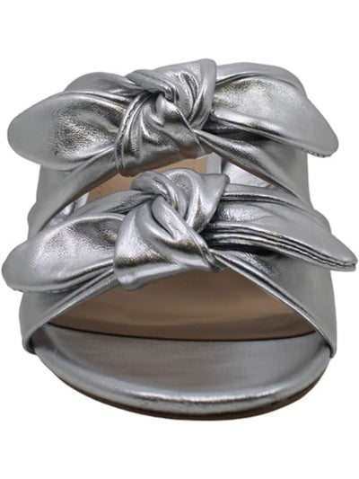 CHARLES DAVID Womens Silver Knotted Cushioned Corona Round Toe Stiletto Slip On Leather Dress Sandals 6 M