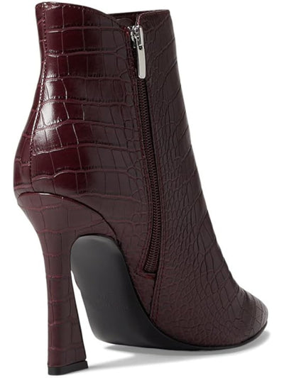 NINE WEST Womens Burgundy Solid Croc Notched Comfort Padded Torrie 3 Pointed Toe Flare Zip-Up Dress Boots 9 M