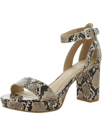 CL BY LAUNDRY Womens Beige Animal Print Ankle Strap Padded Go On Open Toe Block Heel Buckle Heeled Sandal 7.5 M