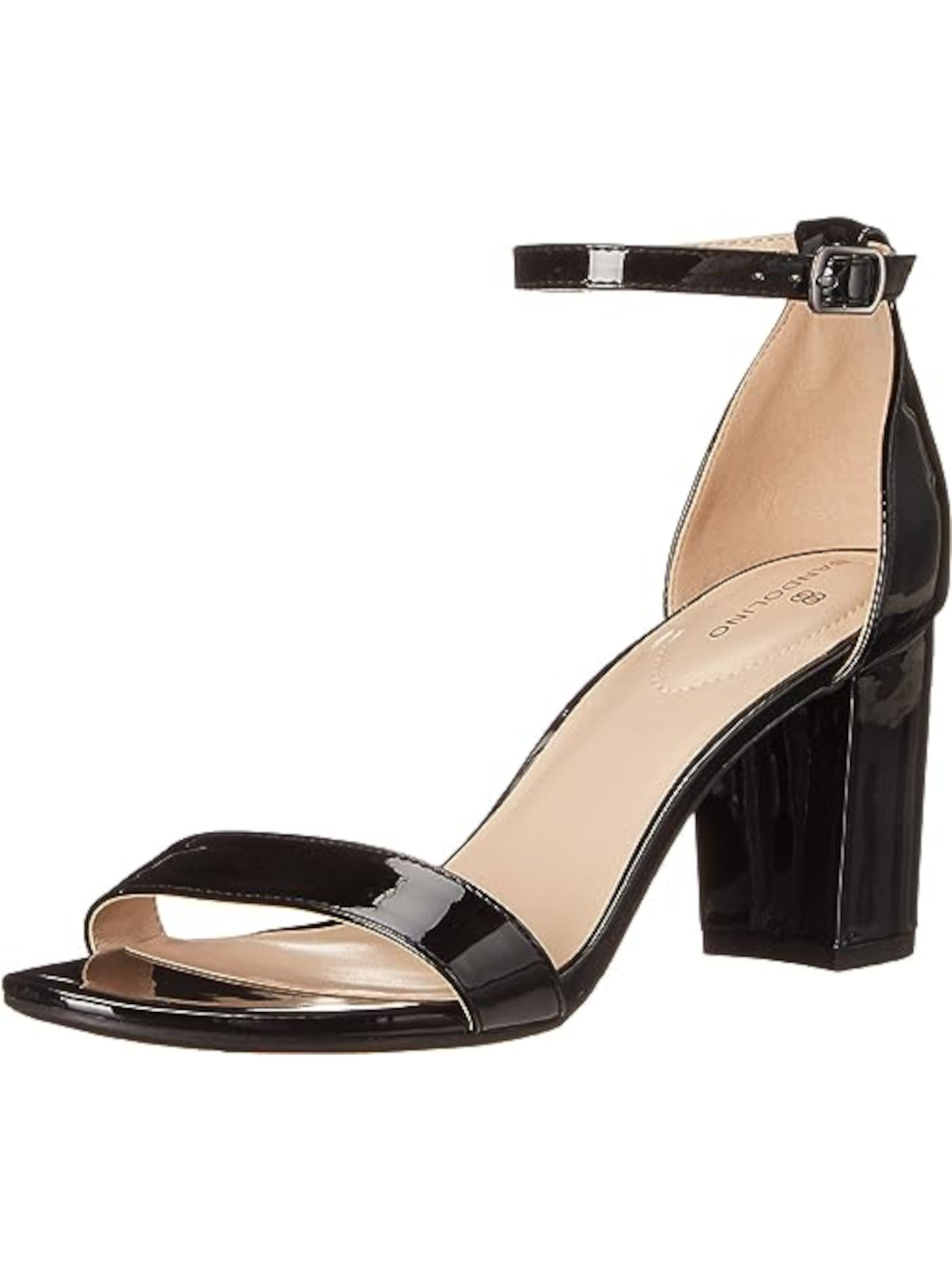 BANDOLINO Womens Black Patent Ankle Strap Padded Armory Round Toe Block Heel Buckle Dress Heeled Sandal 6.5 M