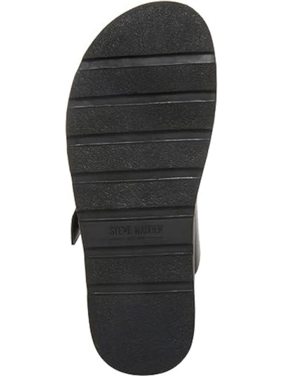 STEVE MADDEN Mens Black Embossed Front Strap Corro Round Toe Buckle Leather Sandals Shoes M