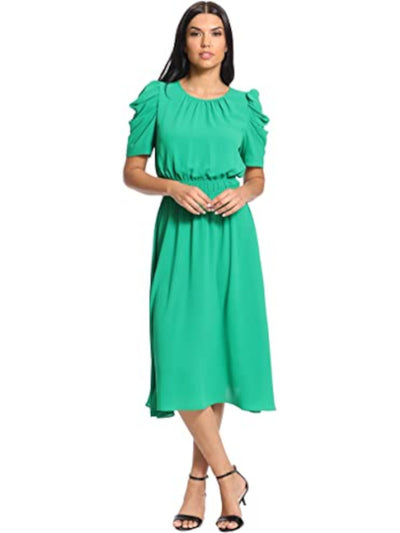 LONDON TIMES Womens Green Textured Pullover Styling Elastic Waist Elbow Sleeve Off Shoulder Midi Party Fit + Flare Dress 2X