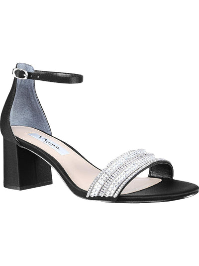 NINA Womens Black Ankle Strap Embellished Elenora Round Toe Block Heel Buckle Leather Dress Sandals Shoes 5 M