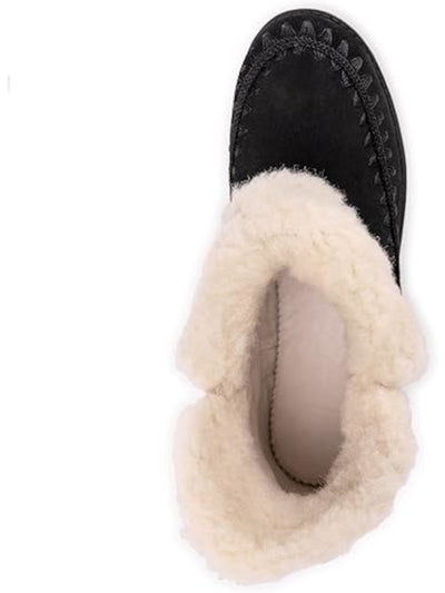 MUK LUKS Womens Black Cushioned Lightweight Flexible Foldover Cut Out Water Resistant Ziggy Melrose Round Toe Wedge Suede Winter Boots 7.5