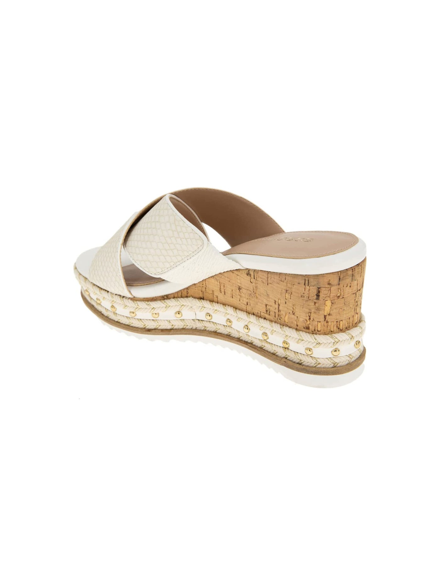 BCBGENERATION Womens White Studded Comfort Embellished Habiana Round Toe Wedge Slip On Sandals Shoes M