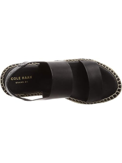 COLE HAAN Womens Black Double Band Slingback Padded Stretch Cloudfeel Round Toe Wedge Slip On Leather Espadrille Shoes 6 B