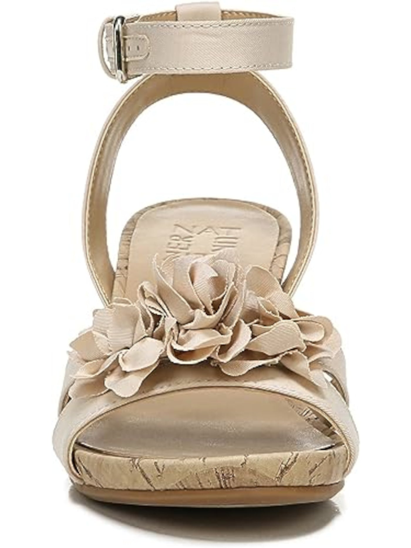 NATURALIZER Womens Beige Flower Detail Padded Faux Cork 1/2" Platform Adjustable Ankle Strap Areda Round Toe Wedge Buckle Heeled Sandal 7.5 W