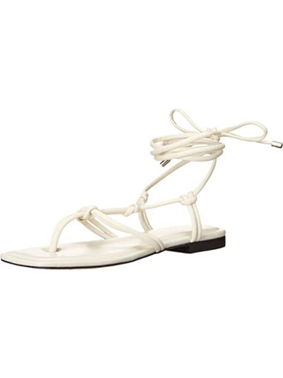 MARC FISHER Womens Ivory Strappy Padded Falina Square Toe Lace-Up Thong Sandals Shoes 8.5 M