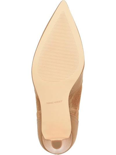 NINE WEST Womens Beige Mixed Media Dual Pull-Tabs Embroidered Padded Alama Pointed Toe Stacked Heel Dress Western Boot M