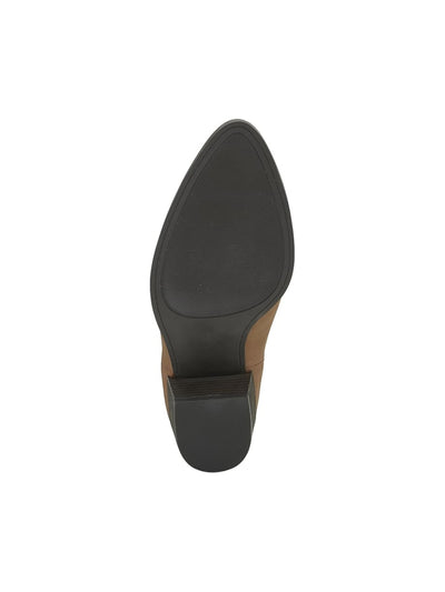 LUCKY BRAND Womens Brown V-Notched Padded Beylon Almond Toe Stacked Heel Zip-Up Leather Booties M