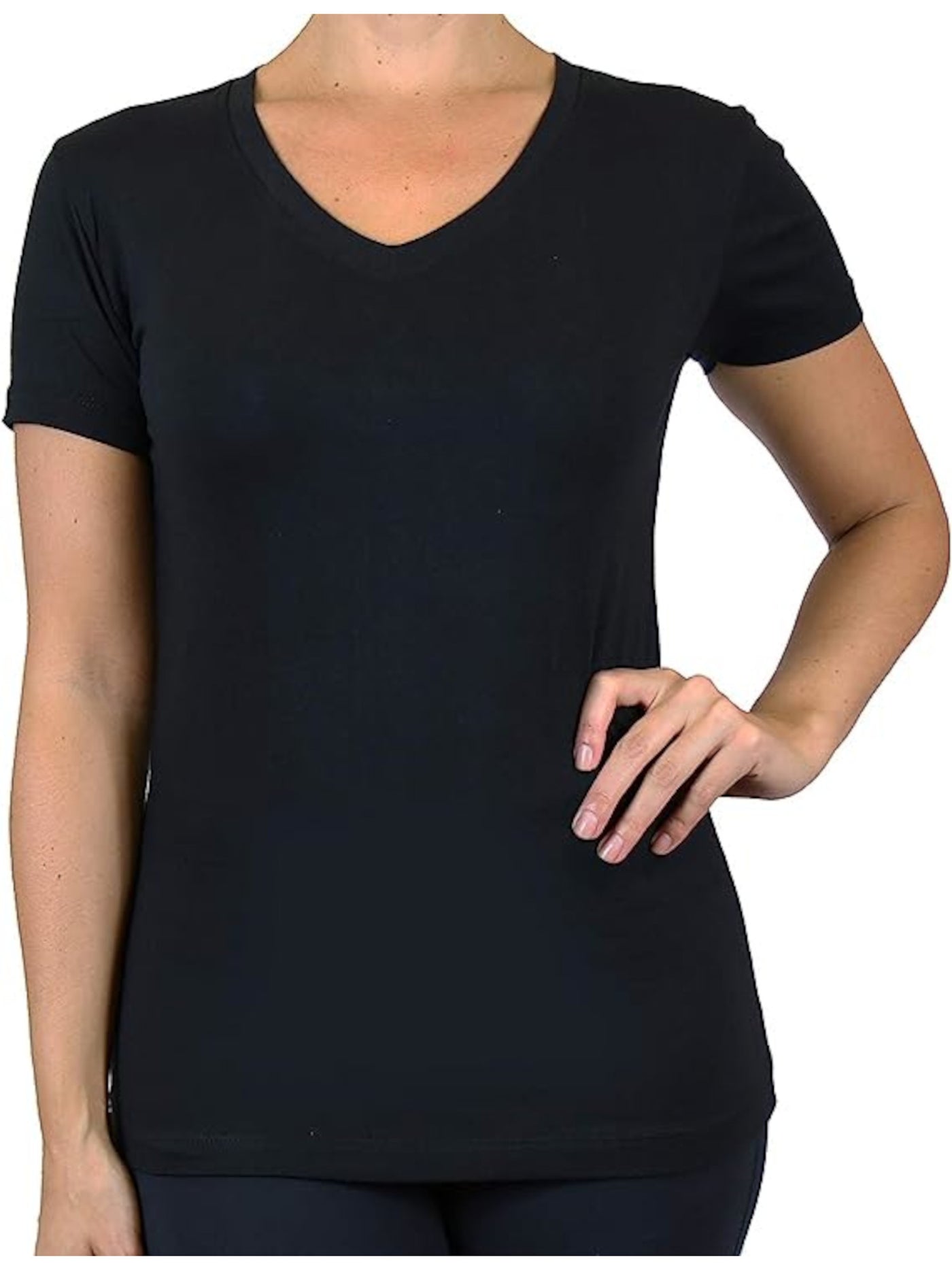 GALAXY BY HARVIC Womens Black Short Sleeve V Neck T-Shirt M
