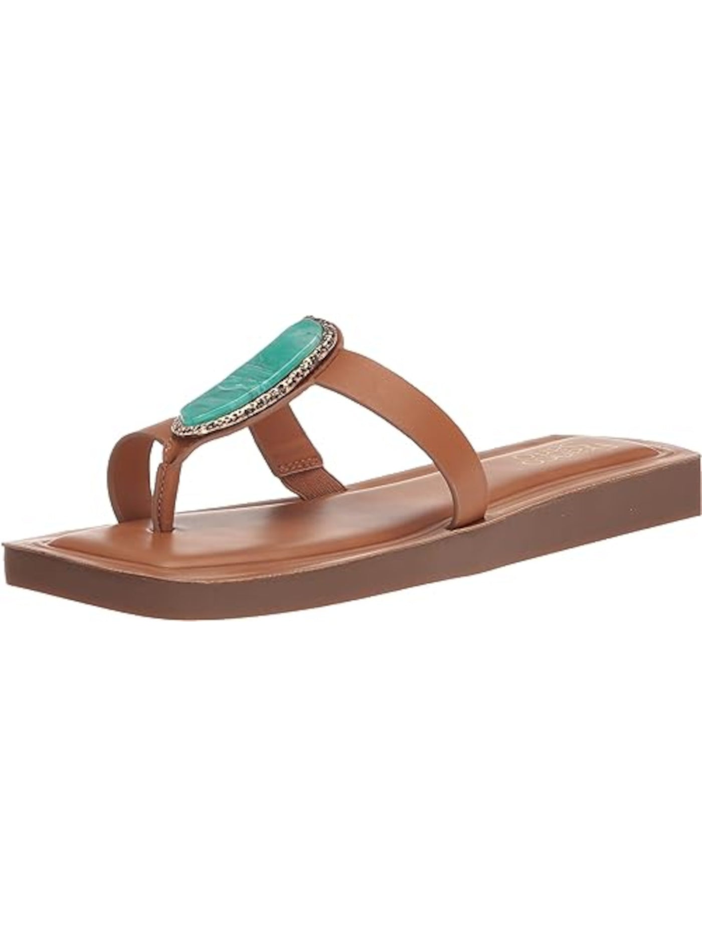 FRANCO SARTO Womens Brown Asymmetrical Embellished Capri Square Toe Slip On Flip Flop Sandal 9.5 M
