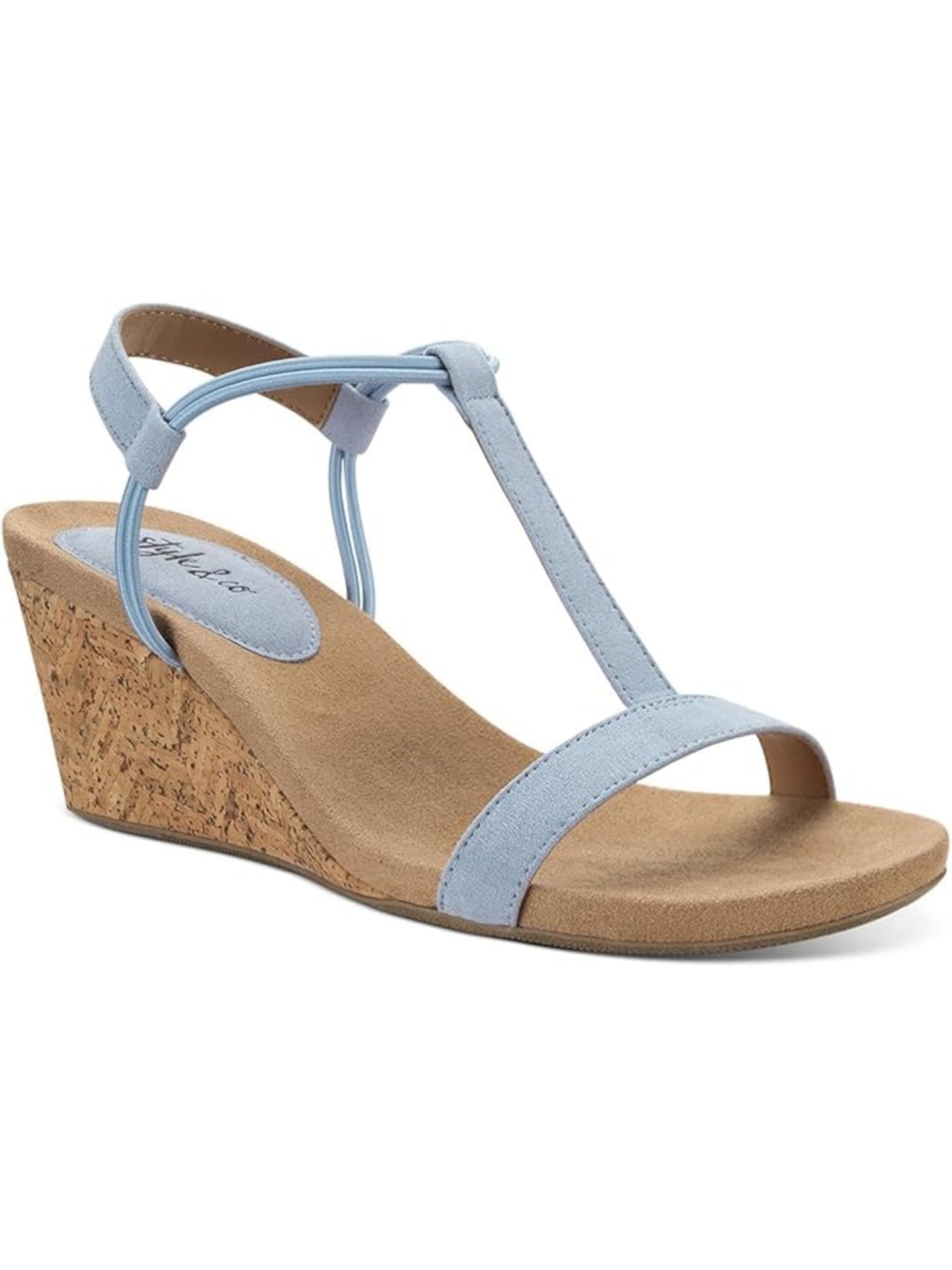 STYLE & COMPANY Womens Light Blue T-Strap Ankle Strap Padded Mulan Round Toe Wedge Slip On Slingback Sandal 11 M