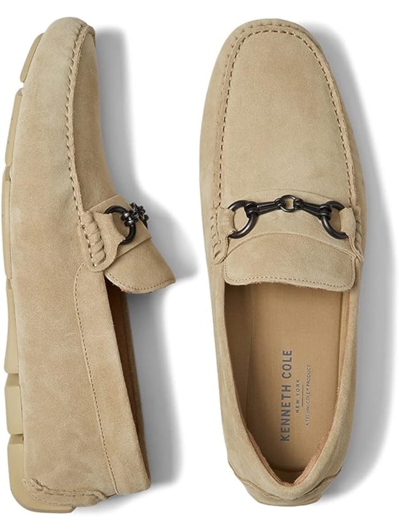 KENNETH COLE NEW YORK Mens Beige Bit Detail Hardware Topstitch Cushioned Removable Insole Theme Square Toe Slip On Leather Loafers Shoes 8.5