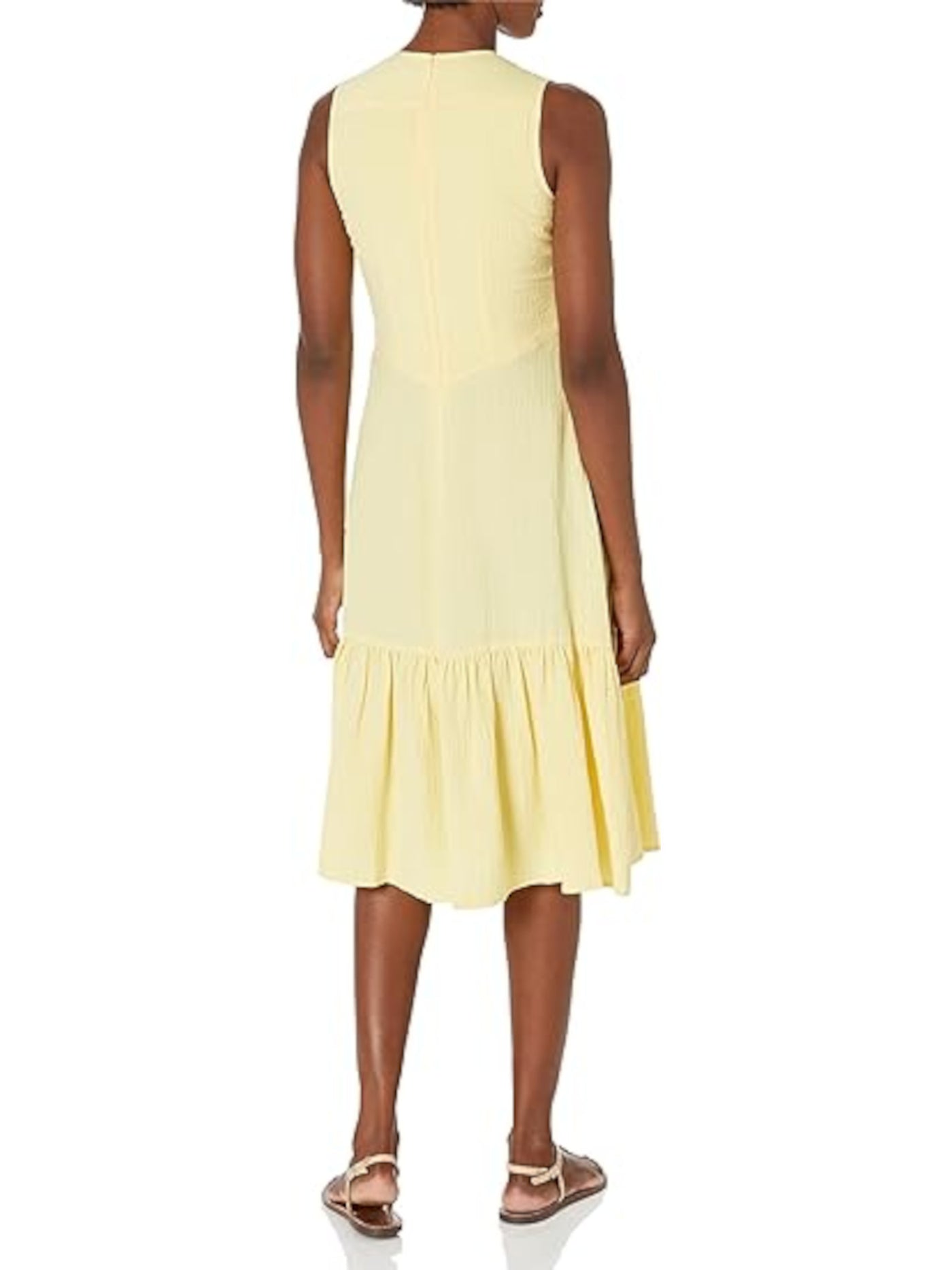 CALVIN KLEIN Womens Yellow Zippered Ruched Unlined Sleeveless V Neck Below The Knee Fit + Flare Dress 10