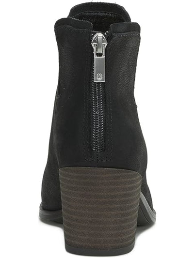 LUCKY BRAND Womens Black V-Notched Padded Beylon Almond Toe Stacked Heel Zip-Up Leather Booties 10 M
