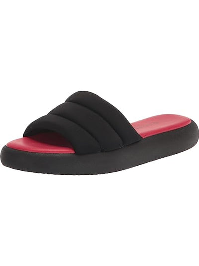 AQUA COLLEGE Womens Black Snake Water Resistant Quilted Simona Round Toe Platform Slip On Slide Sandals Shoes 8 M