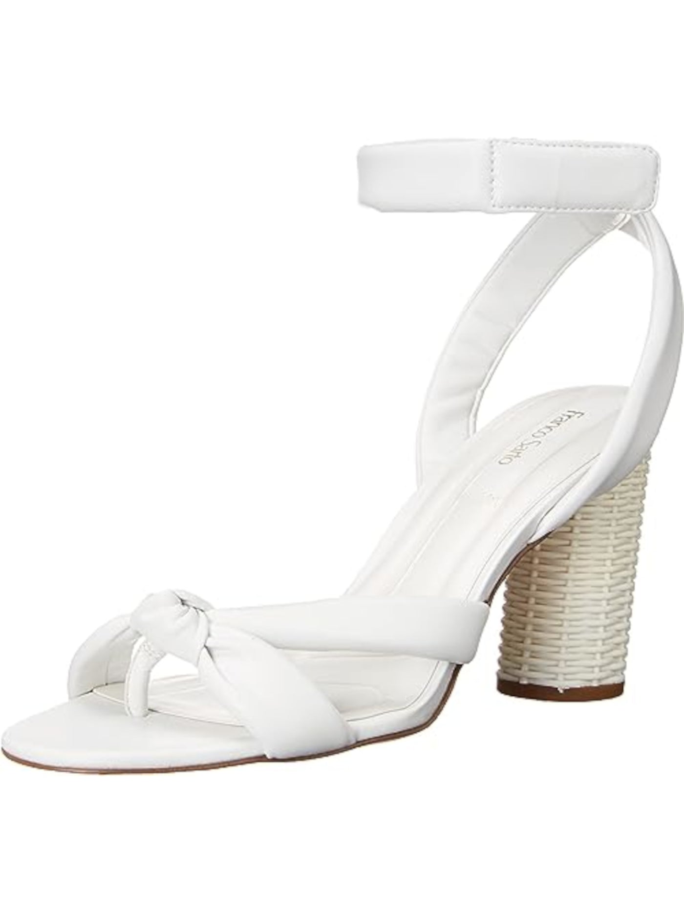 FRANCO SARTO Womens White Ankle Strap Woven Oma Round Toe Block Heel Dress Heeled Sandal 7 M