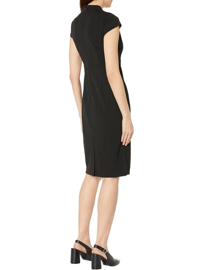 CALVIN KLEIN Womens Black Zippered Back Slit Cap Sleeve V Neck Knee Length Wear To Work Sheath Dress 14