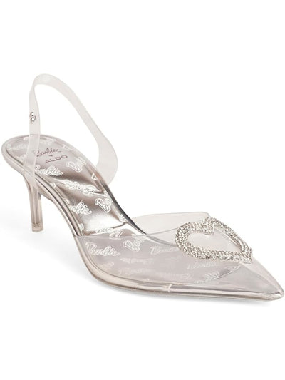 ALDO Womens Silver Transparent Metallic Padded Embellished Barbieslngbk Pointed Toe Stiletto Slip On Dress Slingback 10