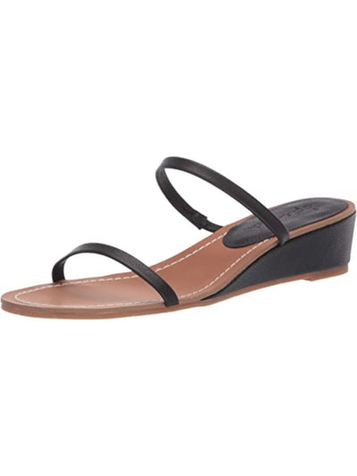 SPLENDID Womens Black Comfort Strappy Melanie Round Toe Wedge Slip On Leather Slide Sandals Shoes 8.5 M